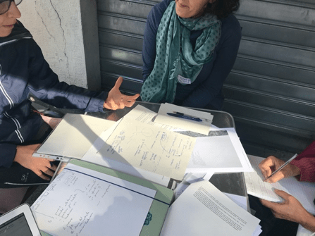 papers with research notes on a table